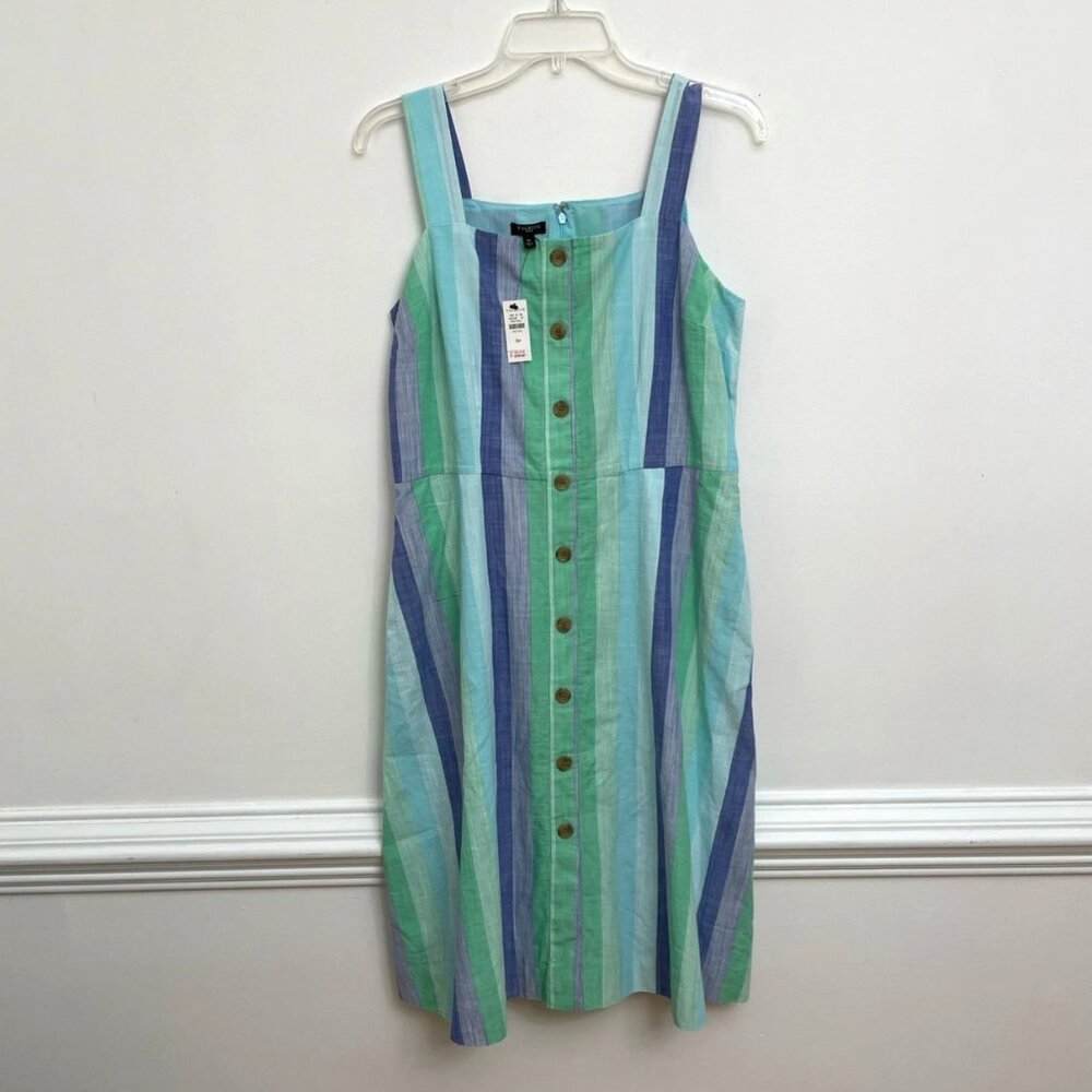 Talbots Beachcomber Vertical Stripe Tank Sundress Size 8P 100% Cotton Lined